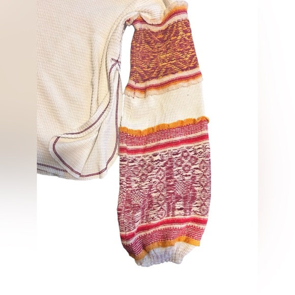 Free People Boho Waffle Knit Bishop Sleeved Keyhole Turtleneck Top Medium - Picture 2 of 6